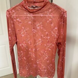 AFRM Floral Mock Neck Mesh Long Sleeve Top NWOT